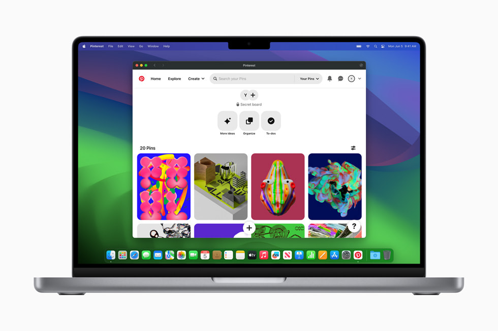 MacBook Pro’da Safari’deki yeni web uygulaması deneyimi gösteriliyor. 