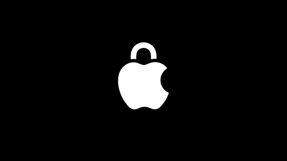 Apples anonymitetslogo vises på en sort skærm.