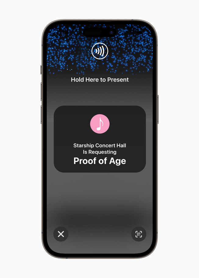iPhone 14 Pro shows a request for proof of age by Starship Concert Hall.