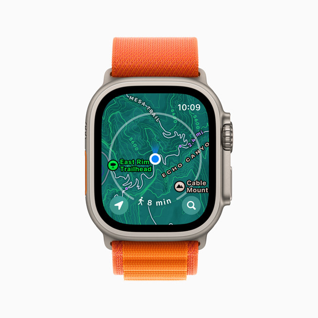 Apple Watch Ultra mostrando um novo mapa topográfico no Mapas.