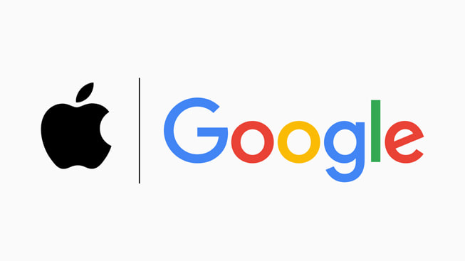 Apples og Googles virksomhedslogoer.