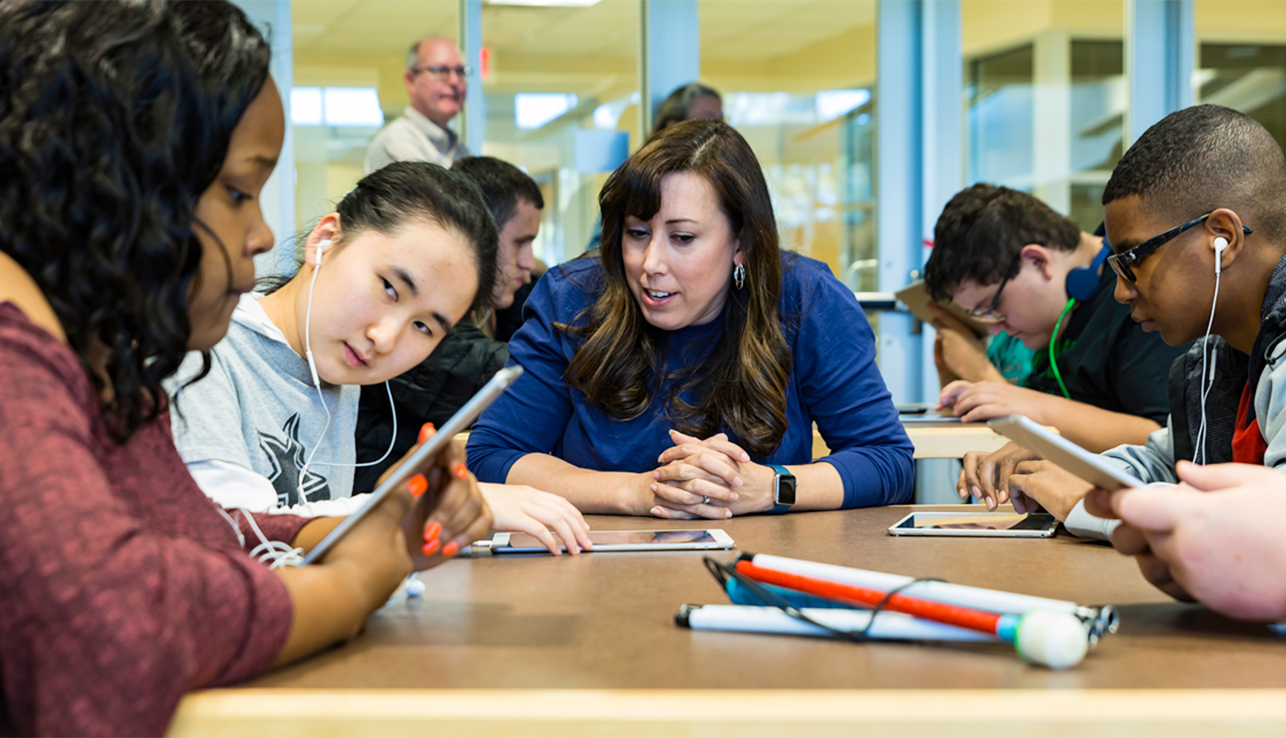 Students from the Texas School for the Blind and Visually Impaired take part in a Swift Playgrounds session.