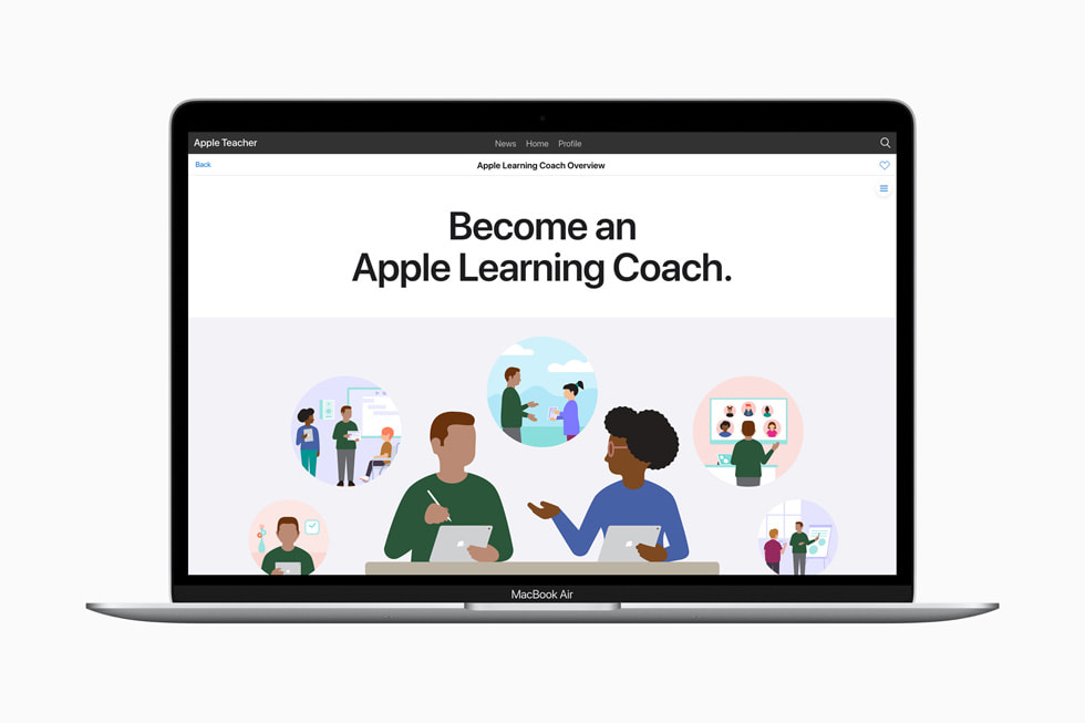 Aperçu de la page présentant comment devenir un Apple Learning Coach sur un MacBook Air.