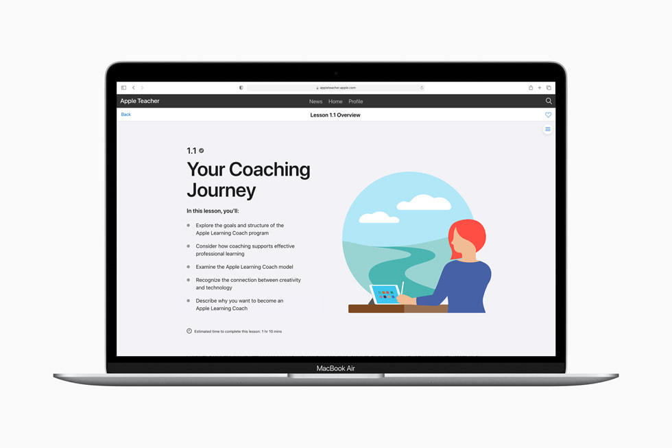 Apple Learning Coach’s “Your Coaching Journey” overview on MacBook Air.