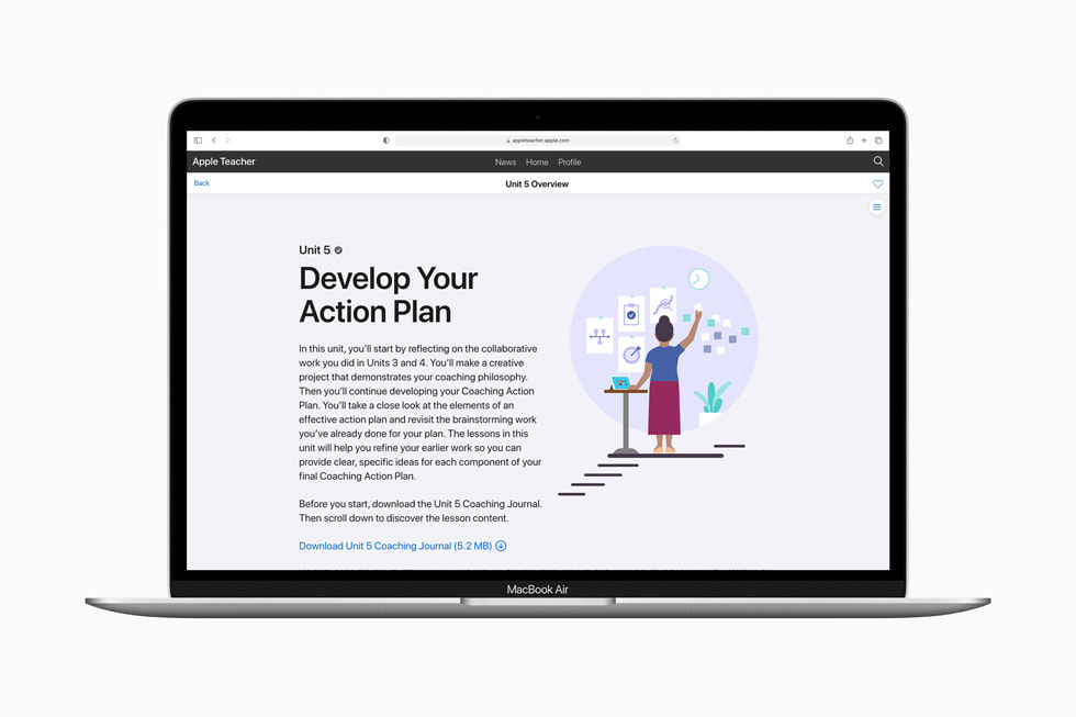 “Develop Your Action Plan”-oversigt for Apple Learning Coach på MacBook Air.