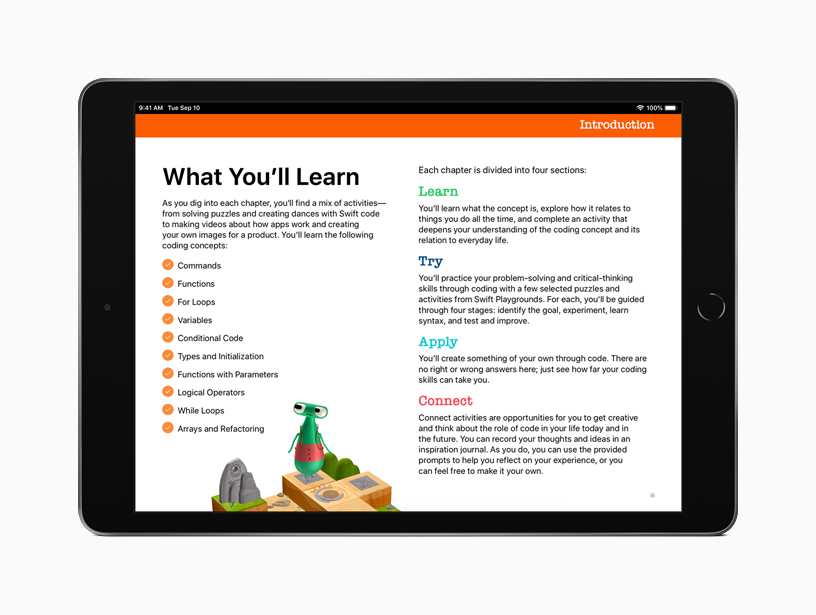 La nueva guía “Programación para todos - Rompecabezas” en un iPad.