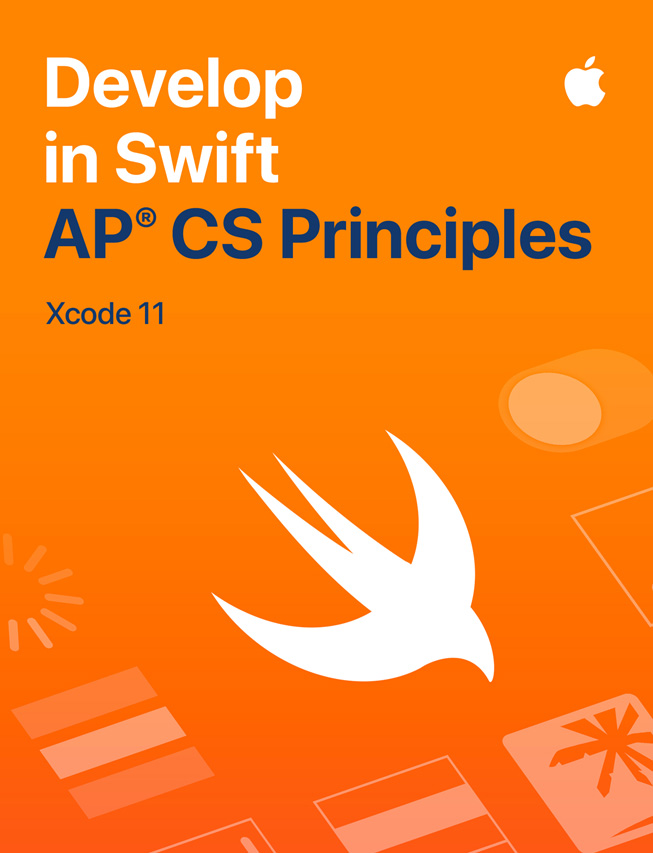 Een afbeelding van de leerlingenhandleiding ‘Develop in Swift AP CS Principles’.