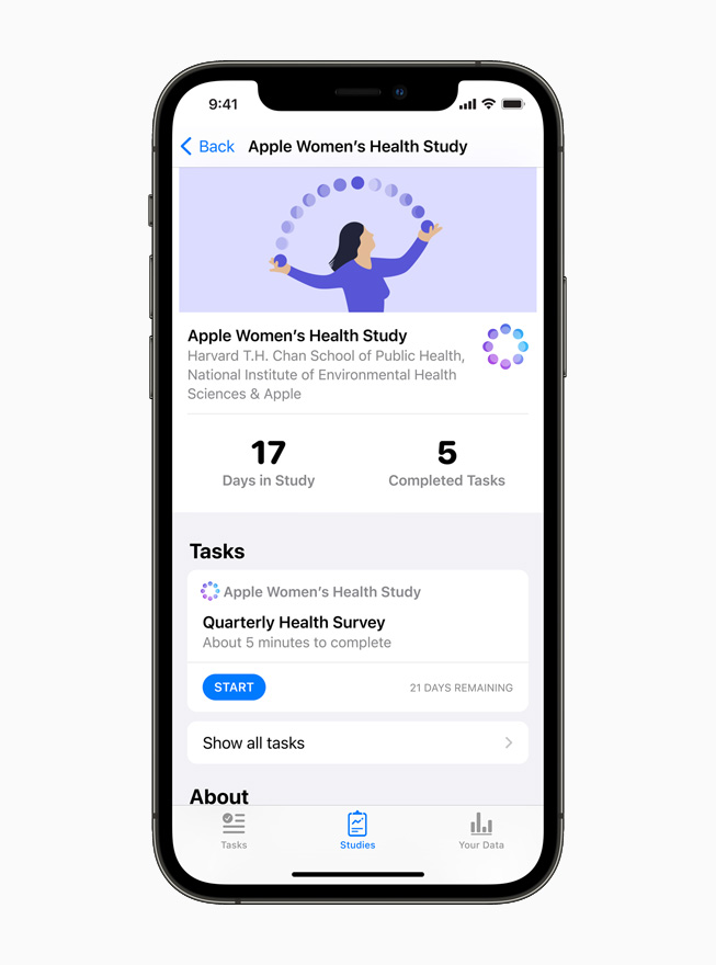 The Apple Women’s Health Study displayed on iPhone.
