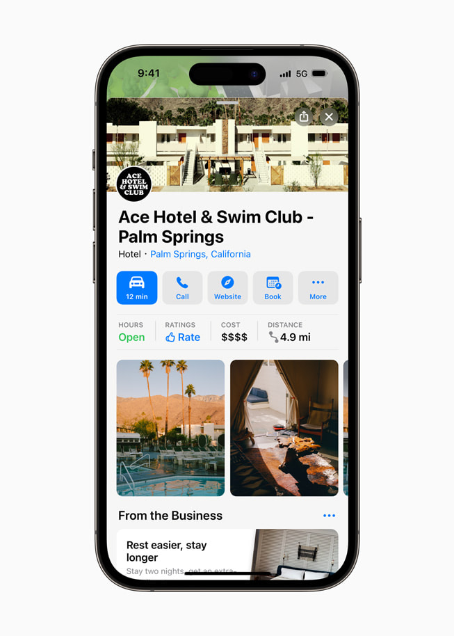 La page d’information du Ace Hotel & Swim Club à Palm Springs est affichée.