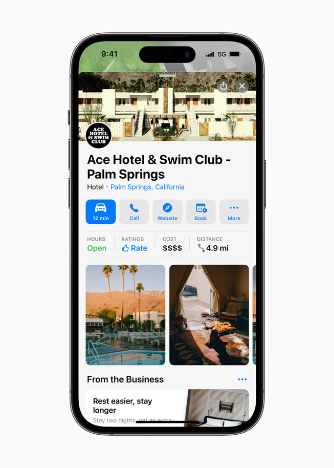 Se muestra la tarjeta informativa de Ace Hotel & Swim Club en Palm Springs.