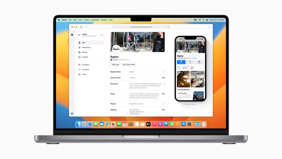 Apple Business Connect est affiché sur l’écran d’un MacBook Pro.