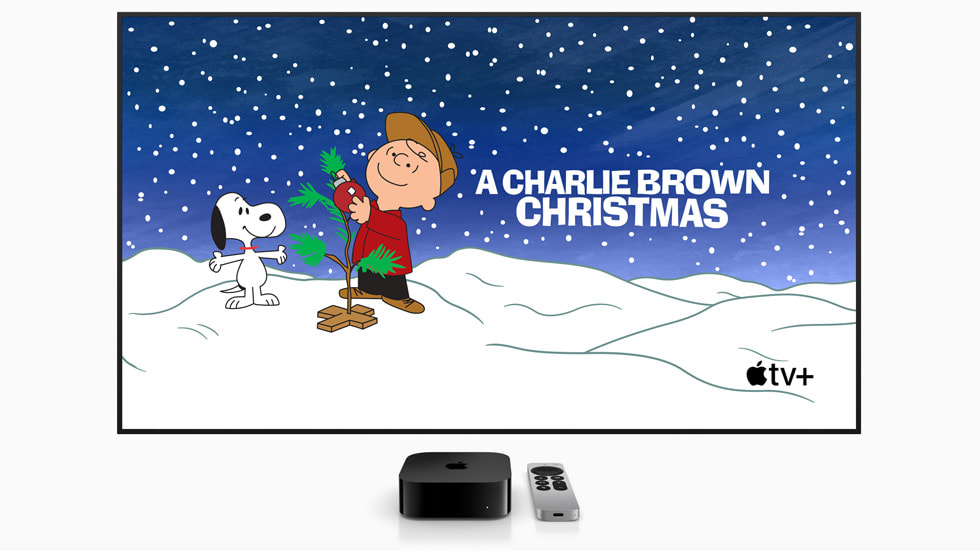Apple TV+의 *찰리 브라운의 크리스마스* 광고 배너.