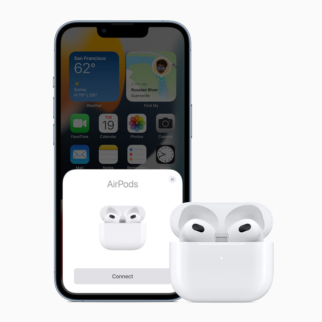 AirPods（第3世代）に接続しているiPhone。