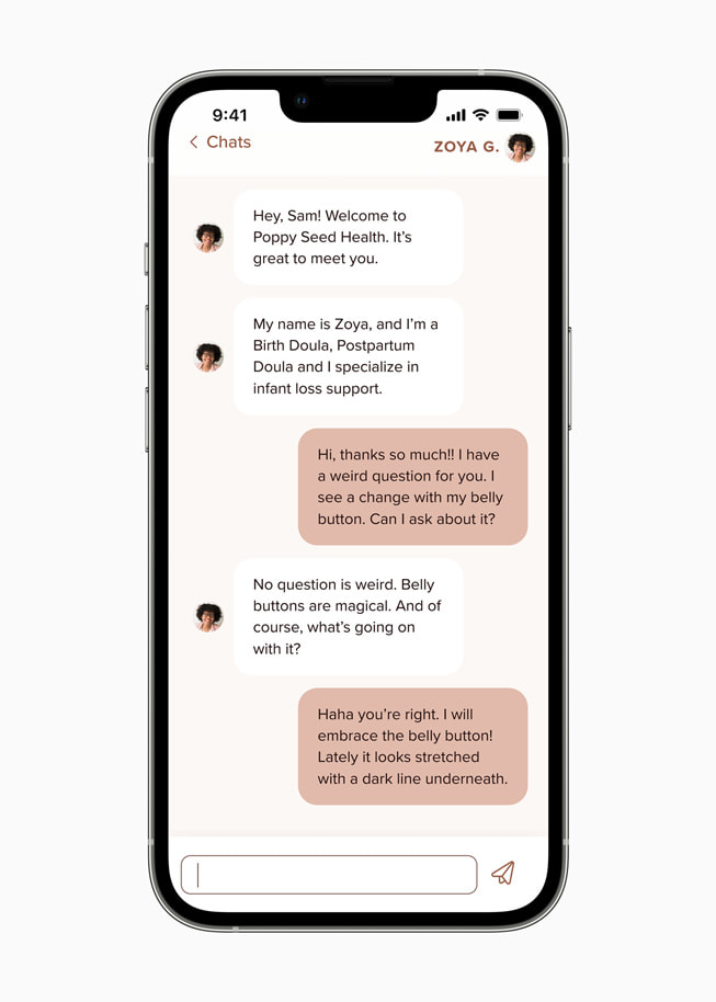 An image from the Poppy Seed Health app shows the chat function.