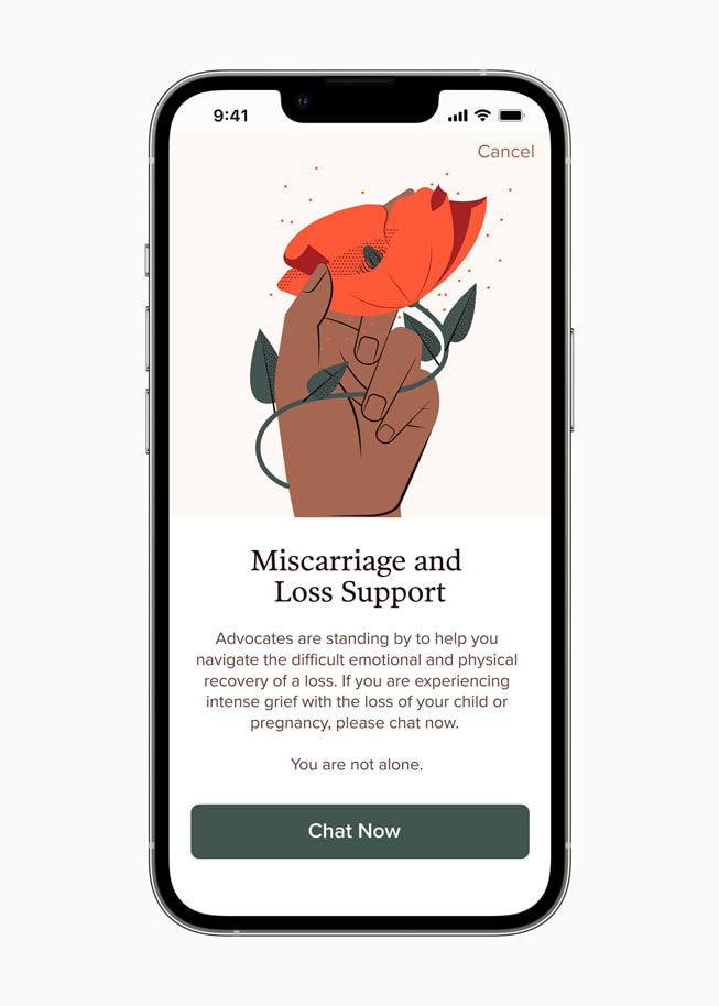 An image from the Poppy Seed Health app shows the Miscarriage and Loss Support page.
