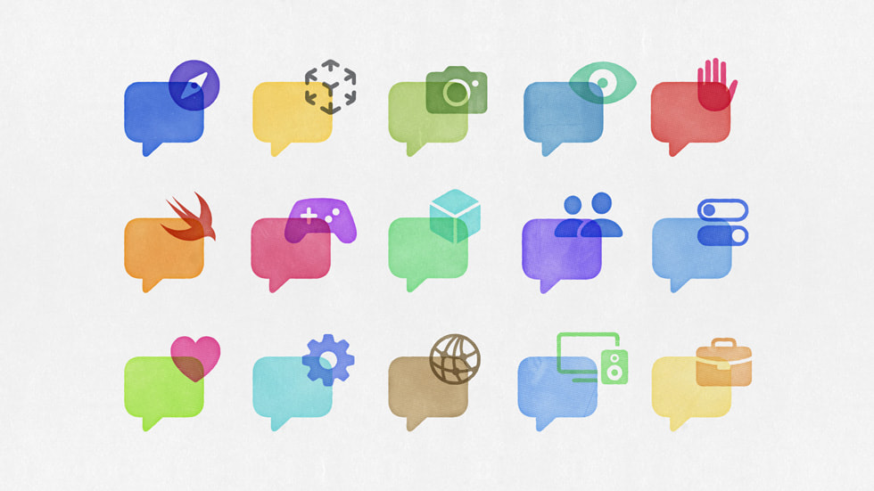 A range of developer topics are represented through the use of icons.