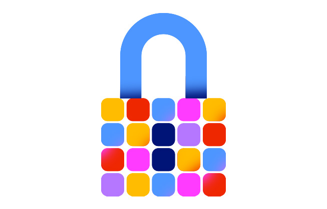 A locked padlock is composed of app tiles, signifying security on the App Store.