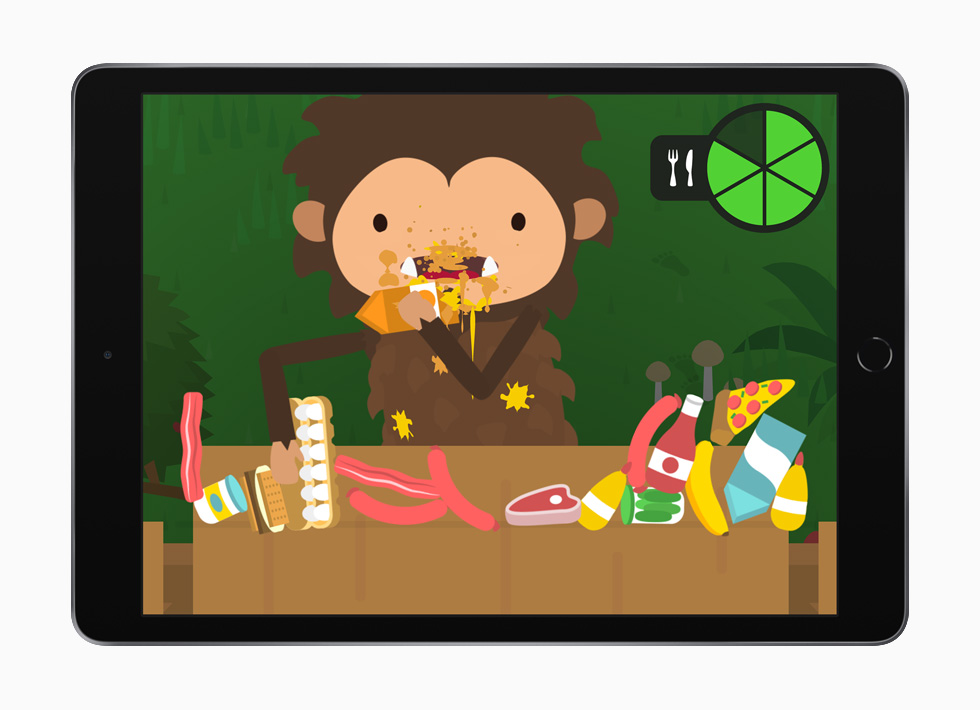 iPad 上顯示 Sneaky Sasquatch 遊戲畫面。