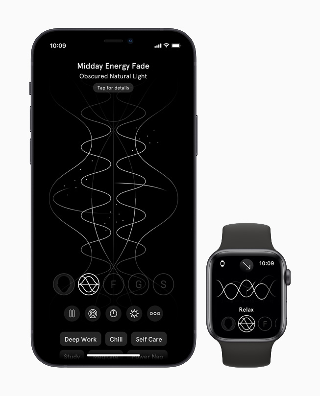 iPhone 12 及 Apple Watch Series 6 上顯示 Endel 睡眠 app。