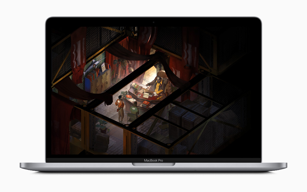 MacBook Pro 上顯示 Disco Elysium 遊戲畫面。