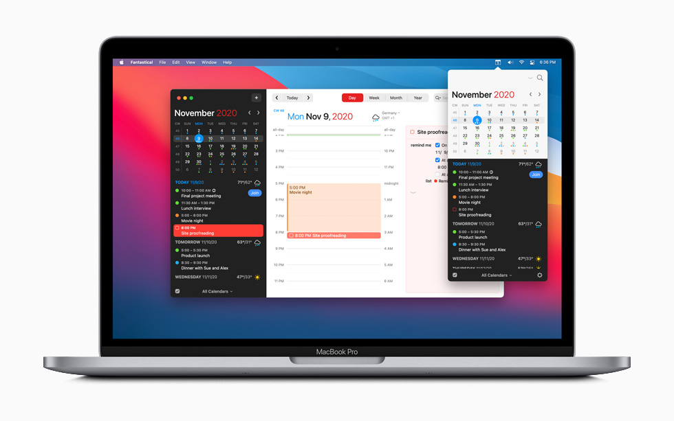 La app de calendario Fantastical en una MacBook Pro.  