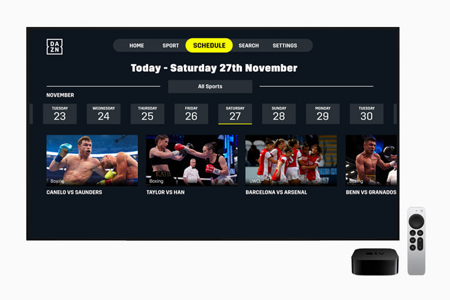The sporting event schedule in DAZN, developed by DAZN Group.