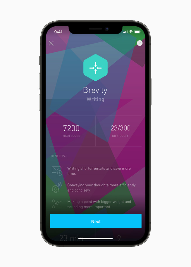 El juego Brevity de la app Elevate en el iPhone 12 Pro.