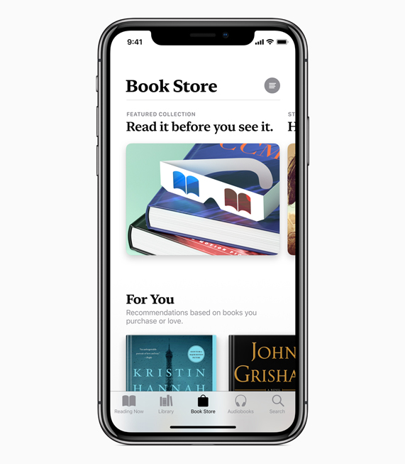 Apple Booksのブックストア画面を表示しているiPhone X。