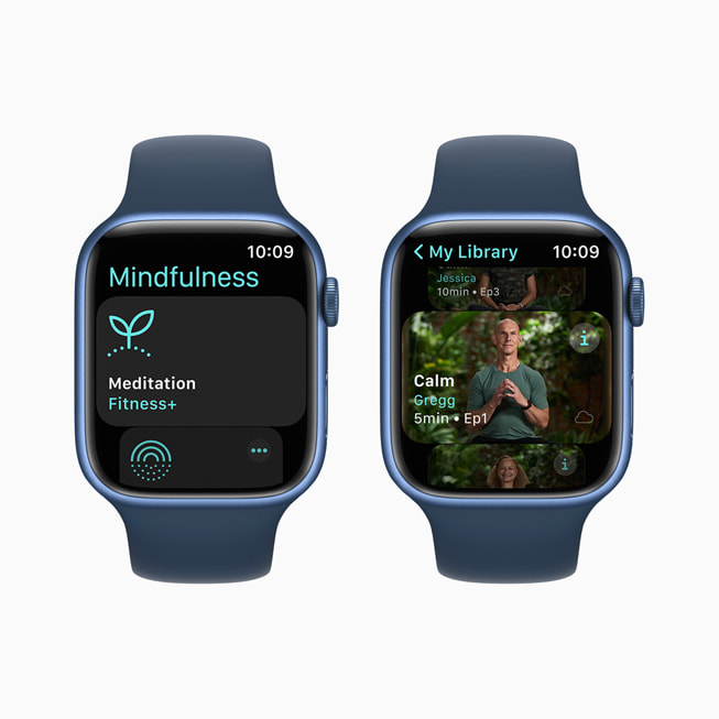 Meditation through audio form in the Mindfulness app on Apple Watch Series 7.