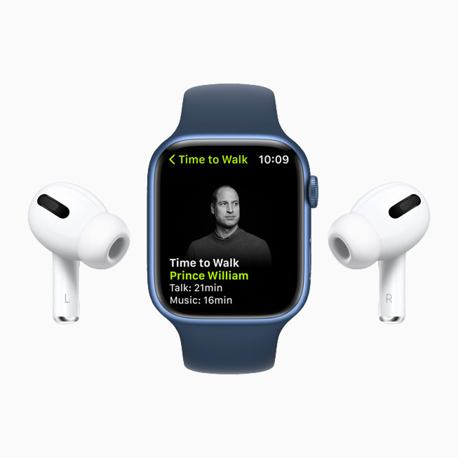 Affichage de l’épisode Marchez du prince William dans Apple Fitness+ sur une Apple Watch 7.