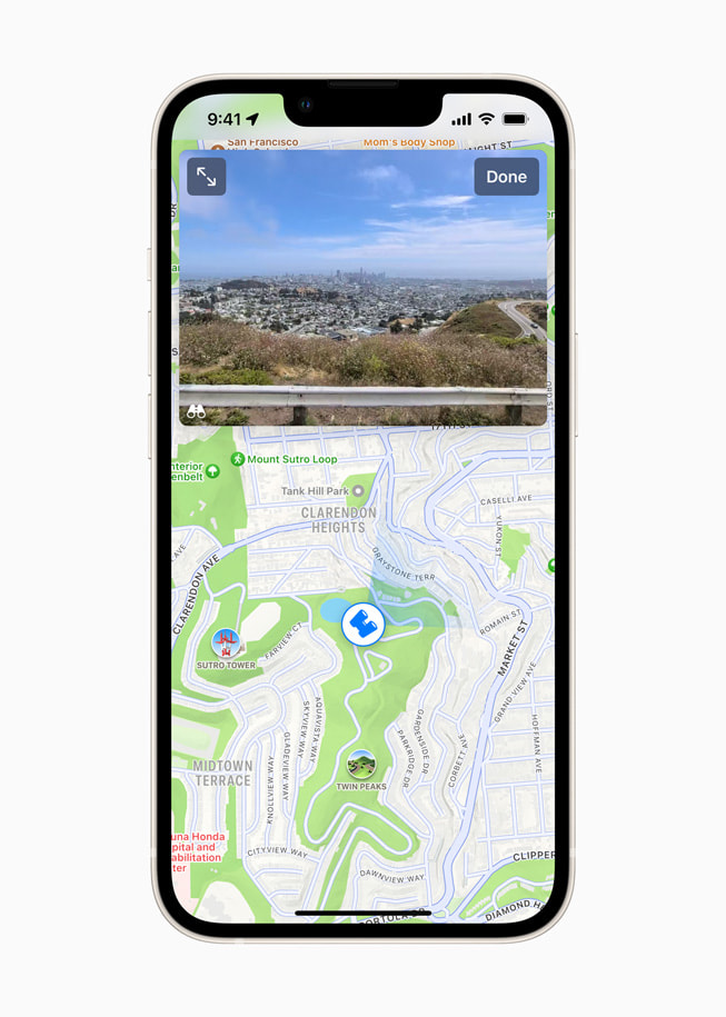 Look Around in Apple Maps on iPhone shows a detailed street-level view of San Francisco.