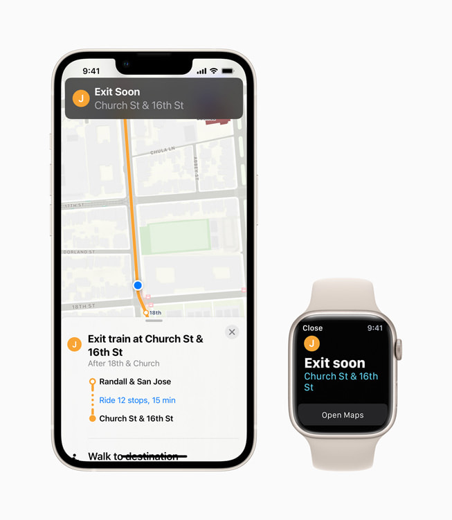 iPhone and Apple Watch Series 7 show the user when they’re nearing their desired transit stop in Apple Maps in iOS 15.