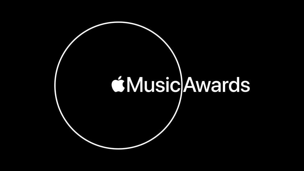 Afbeelding met “Apple Music Awards” tegen een zwarte achtergrond.