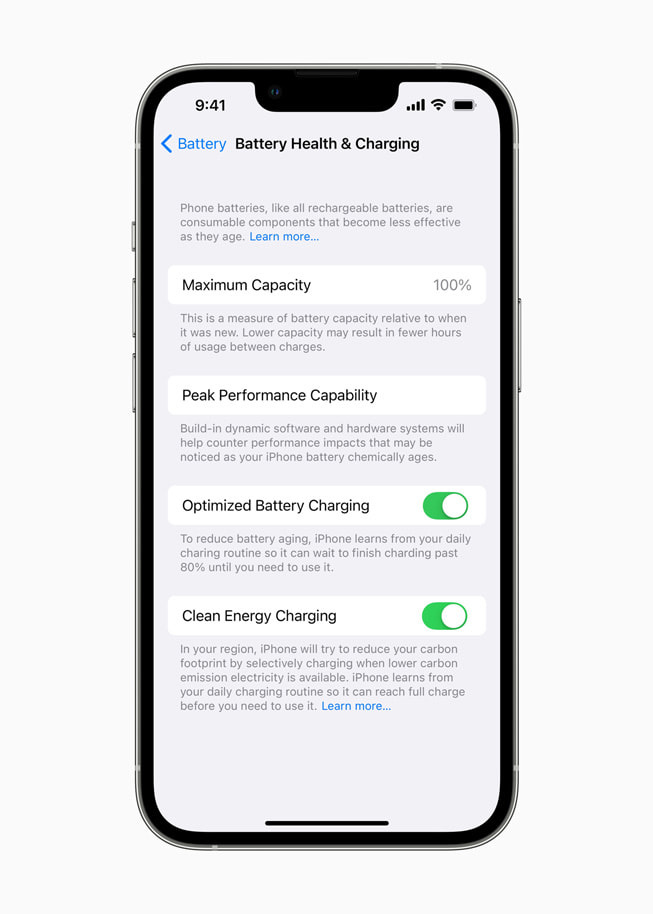 Futuro recurso Clean Energy Charging no iOS 16.