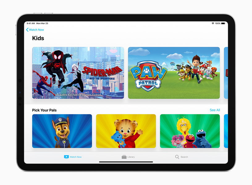Apple TV app 上兒童節目部分的畫面。