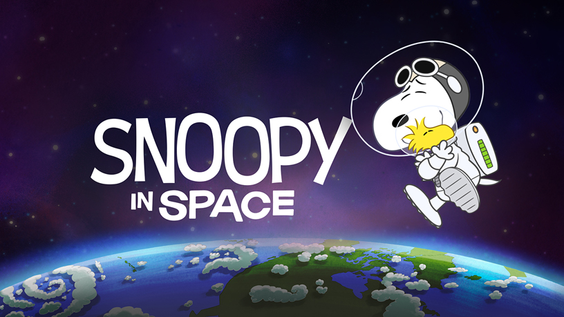 Schermata con il titolo di “Snoopy nello spazio”.