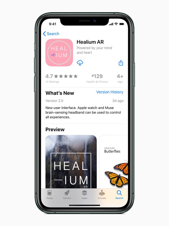 La app Healium AR en el App Store de un iPhone 11 Pro.