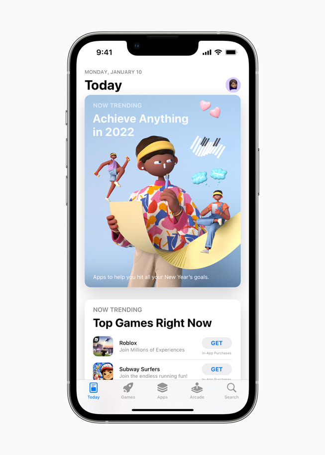 顯示於 iPhone 13 Pro 上的 App Store 的 Today 標籤頁。