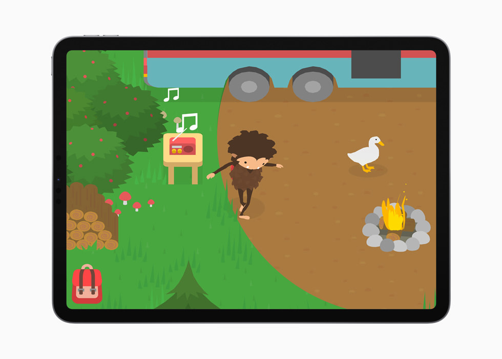 “Sneaky Sasquatch”, disponibile su Apple Arcade, mostrato su un iPad Pro.