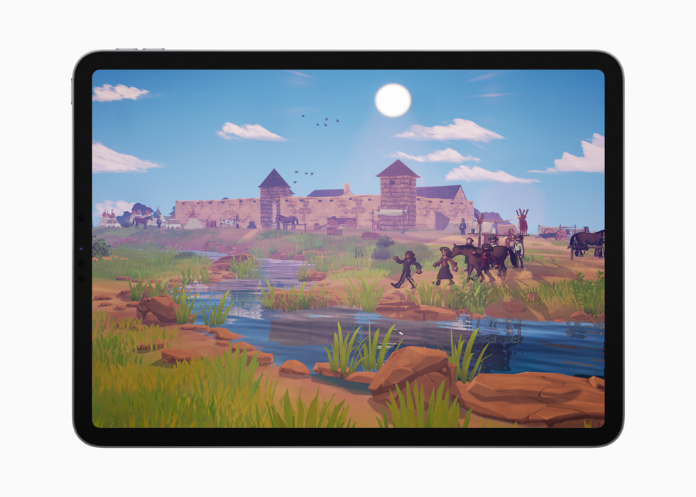 Apple Arcade의 “The Oregon Trail”을 보여주는 iPad Pro.