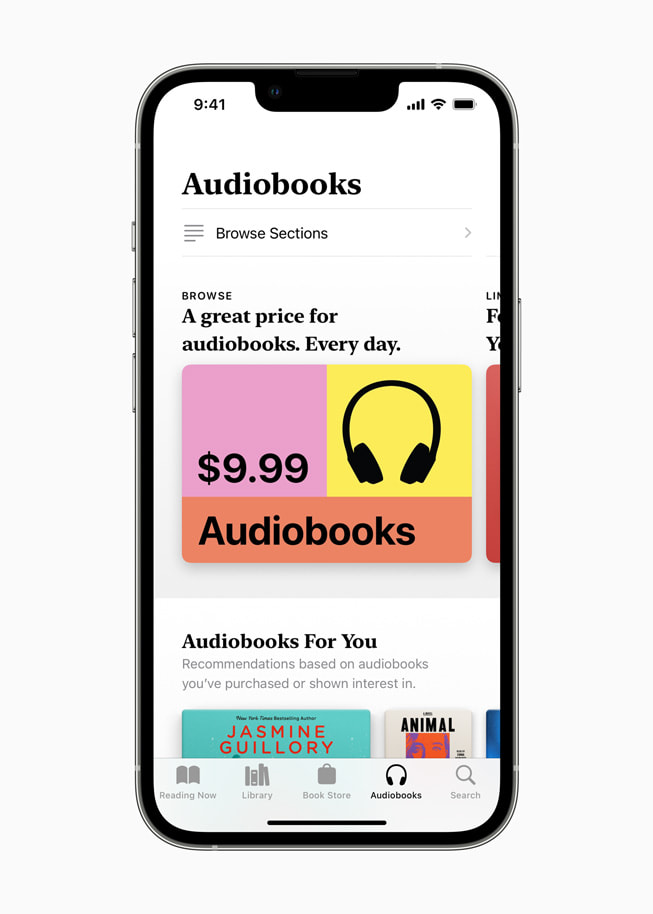 Audiobooks section in Apple Books on iPhone 13 Pro.