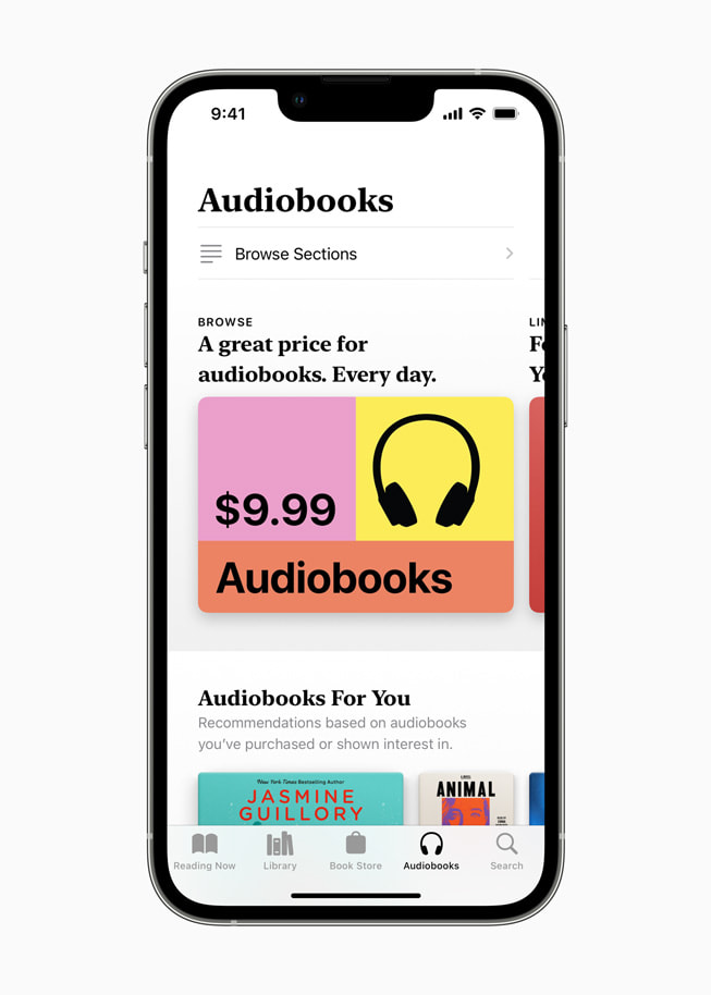 Audiobooks section in Apple Books on iPhone 13 Pro.