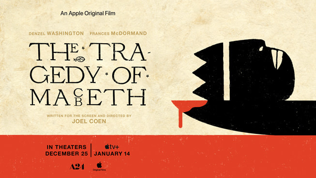 Baner reklamujący film „Tragedia Makbeta” w Apple TV+.