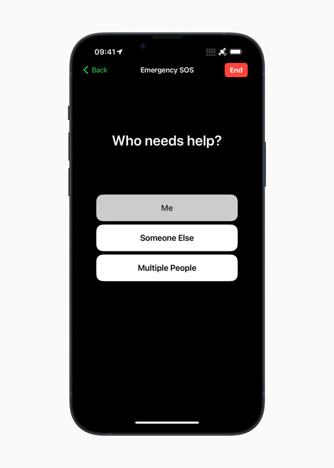 “Who needs help?” short questionnaire prompt on iPhone 14.