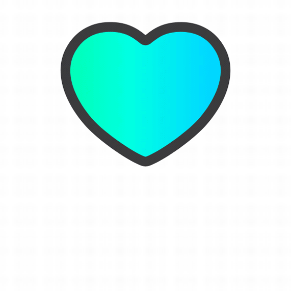 Animated badge with bouncing heart.