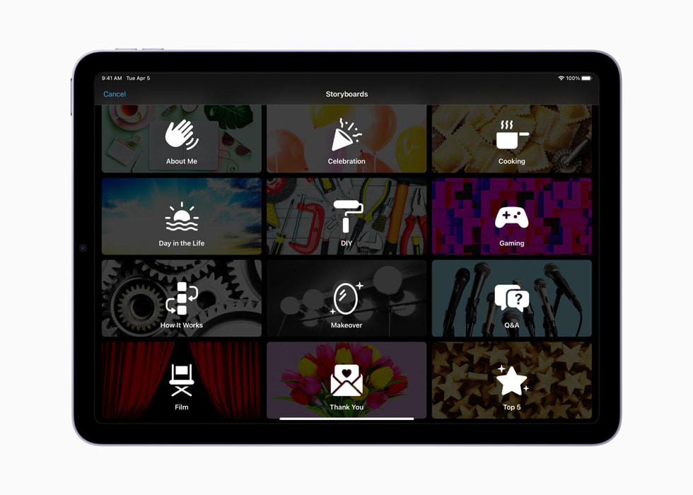 iPad上に表示された、iMovie 3.0のストーリーボード。