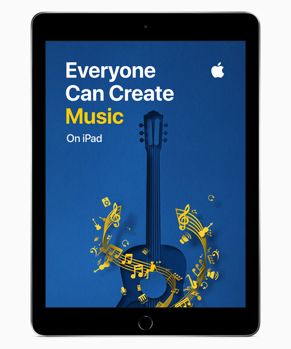 Everyone Can Create 음악 화면을 보여주는 iPad.