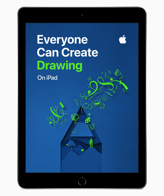 Everyone Can Createのスケッチのガイドブックの画面を表示しているiPad。