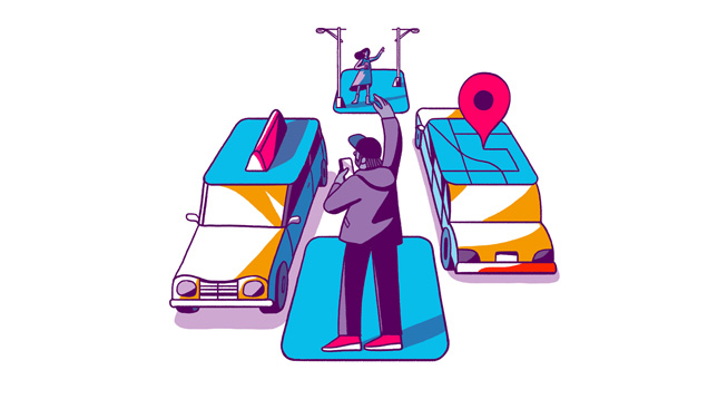 乗車送迎アプリケーションのイラスト。
