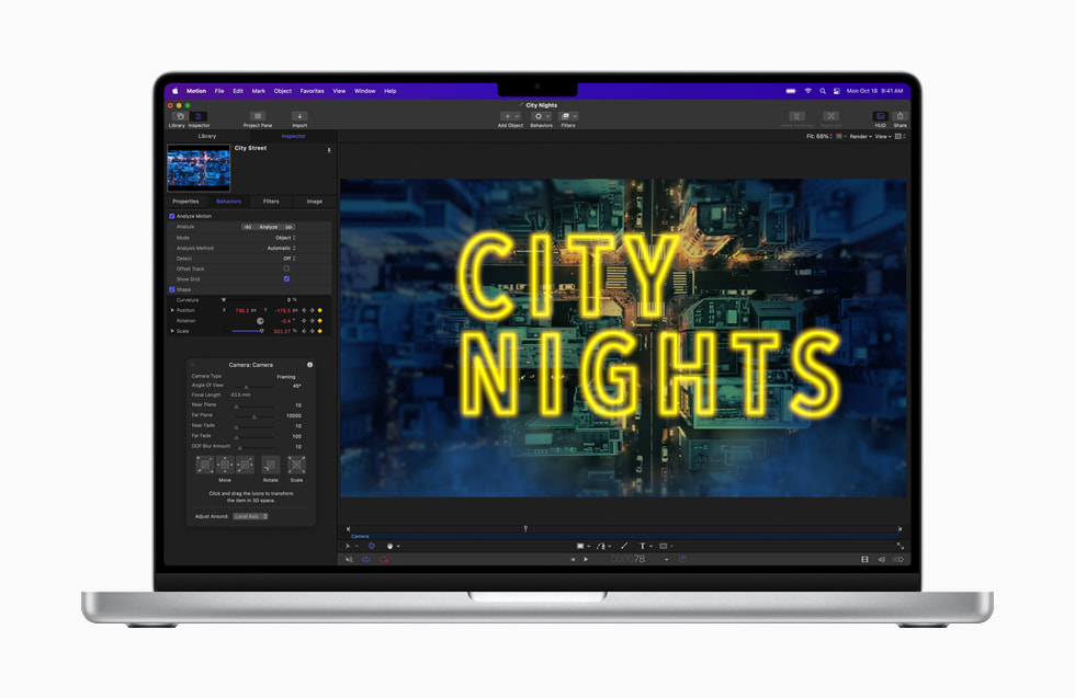 Yeni MacBook Pro’da Motion ile yeni Neon filtreyi kullanmak.